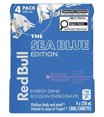Red bull boisson énergisante édition bleu mer - sea blue edition energy drink (4 pièces, 250 ml) (amélanche)