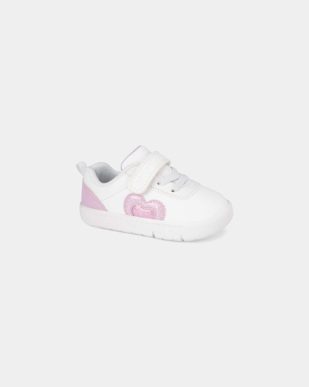 Baby Girl Every Step® First Walker Shimmer Heart Sneakers - White/Pink - 4
