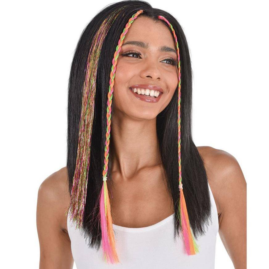 Party City Tinsel Hair Extensions, Female, 17'', Neon (3 ct)