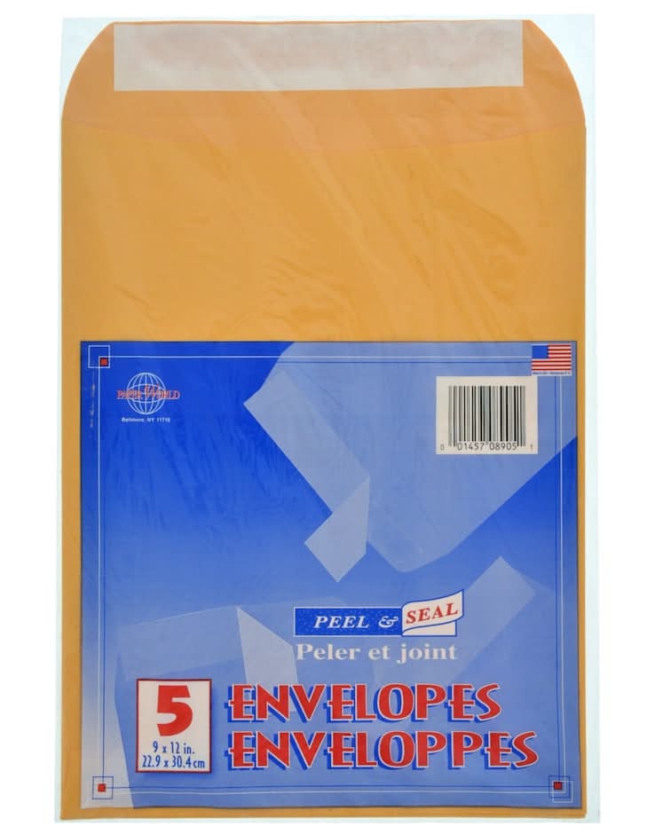 Paper World Peel & Seal Envelopes, 9x12 in (5 ct)
