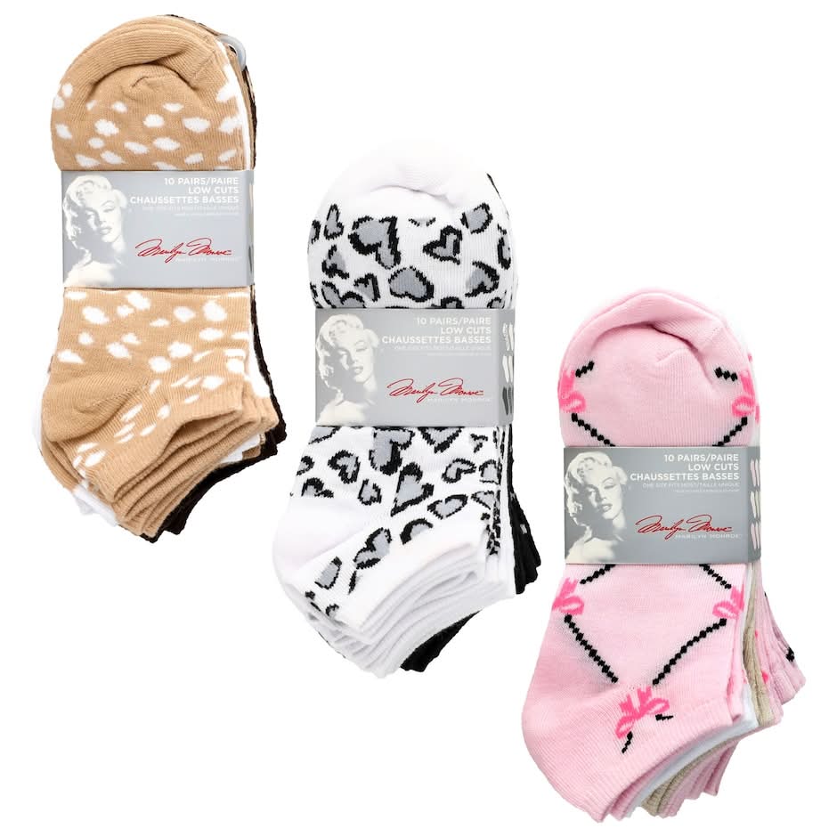 Marilyn Monroe Ladies Low Cut Socks, Assorted Designs, 10-pc Pack.