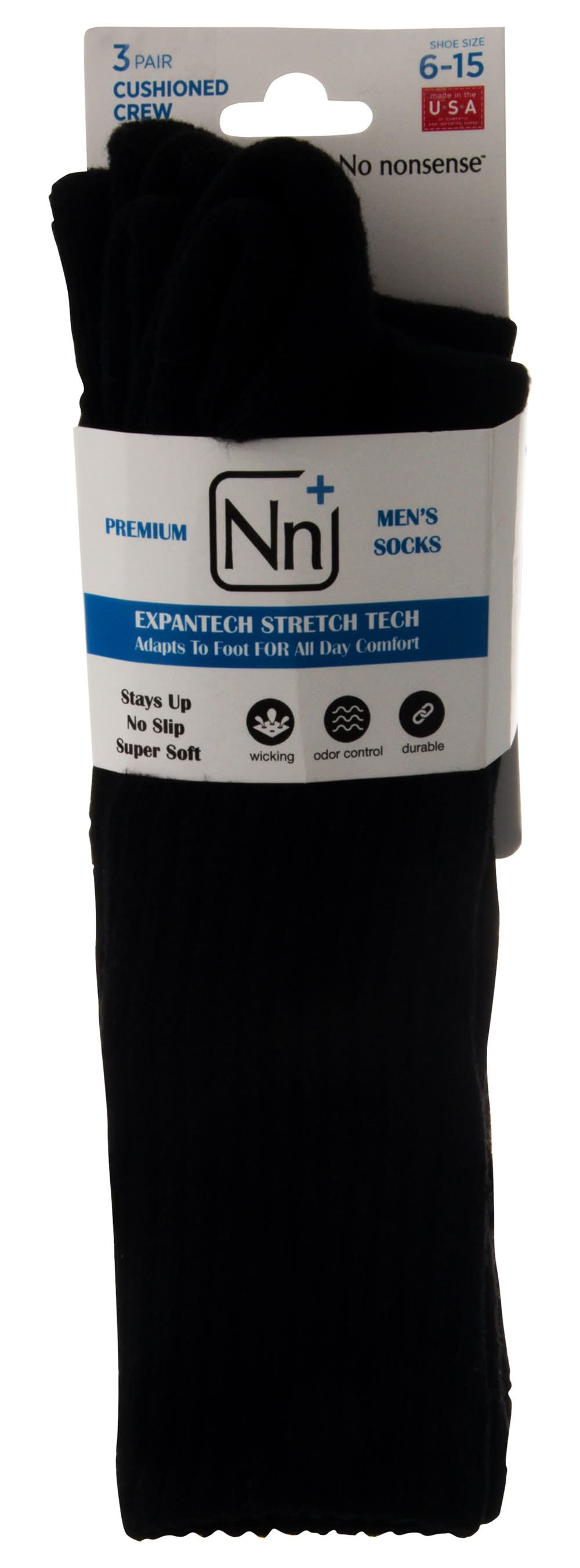 Nn+ Men's Premium Socks, 6-15, Black (3 ct)