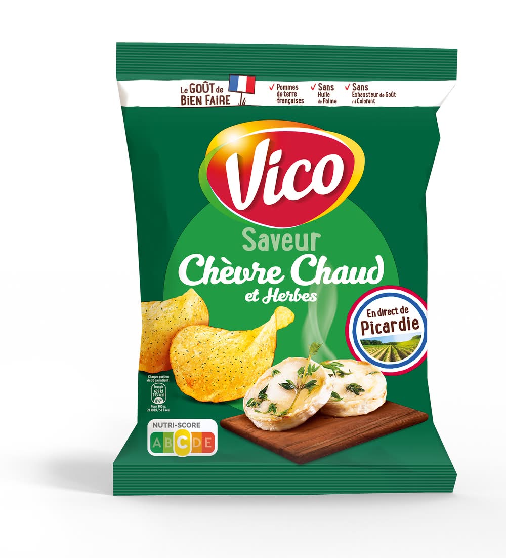 Vico - Chips de pommes de terre saveur chèvre chaud et herbes (125g)