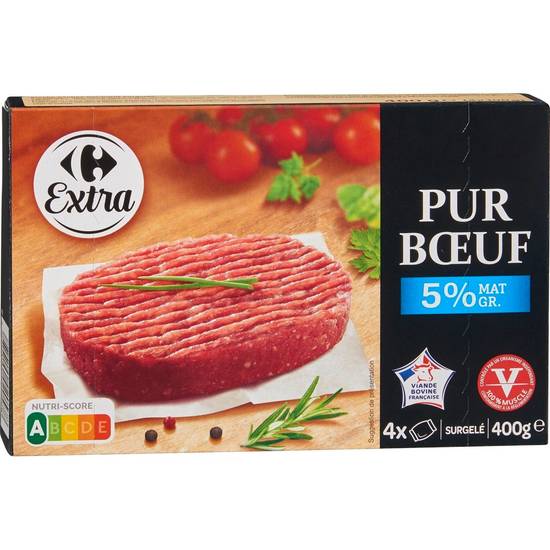 Carrefour Extra - Steaks hachés pur bœuf (4 pièces)
