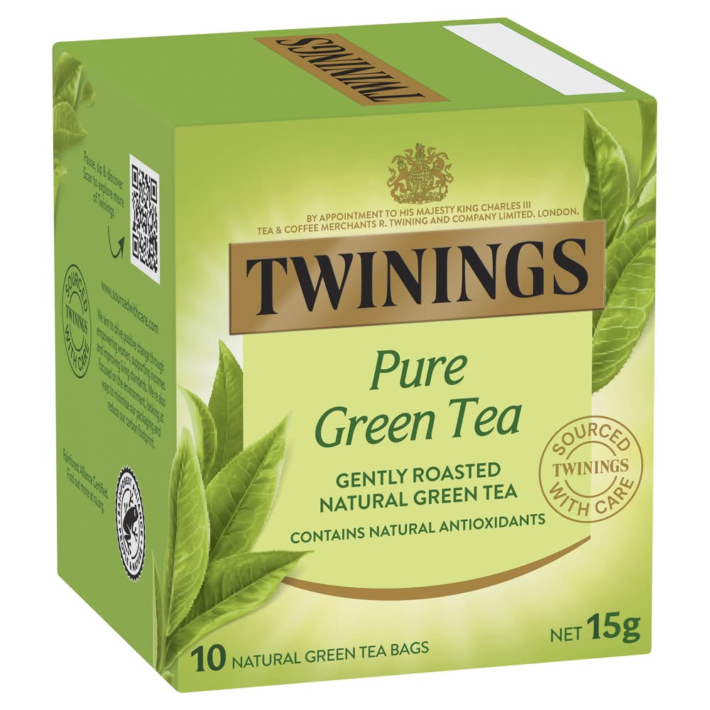 Twinings Gently Roasted Natural Pure Green Tea Bags (15g, 10 pack)