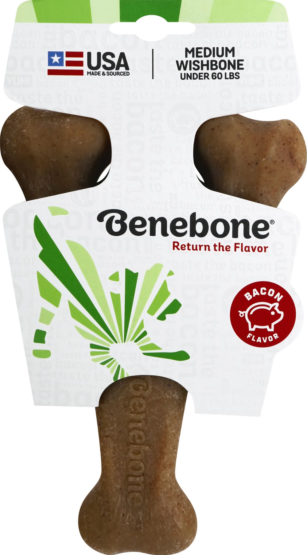 Benebone Wishbone Dog Chew Toy, Bacon, Medium
