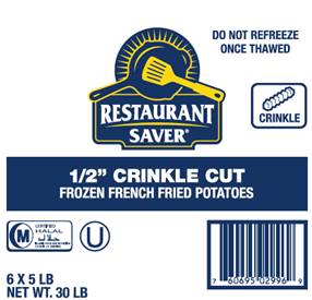 Frozen Restaurant Saver - 1/2" Crinkle Cut French Fries - 30 lbs (Case of 1)