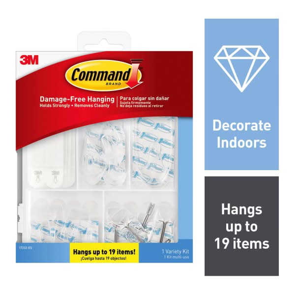 Command Variety Pack, Wire and Wall Hooks, Picture Hanging Strips, 1 Command Kit (53-Pieces), Damage Free, Use to Hang Dorm Decorations, Clear