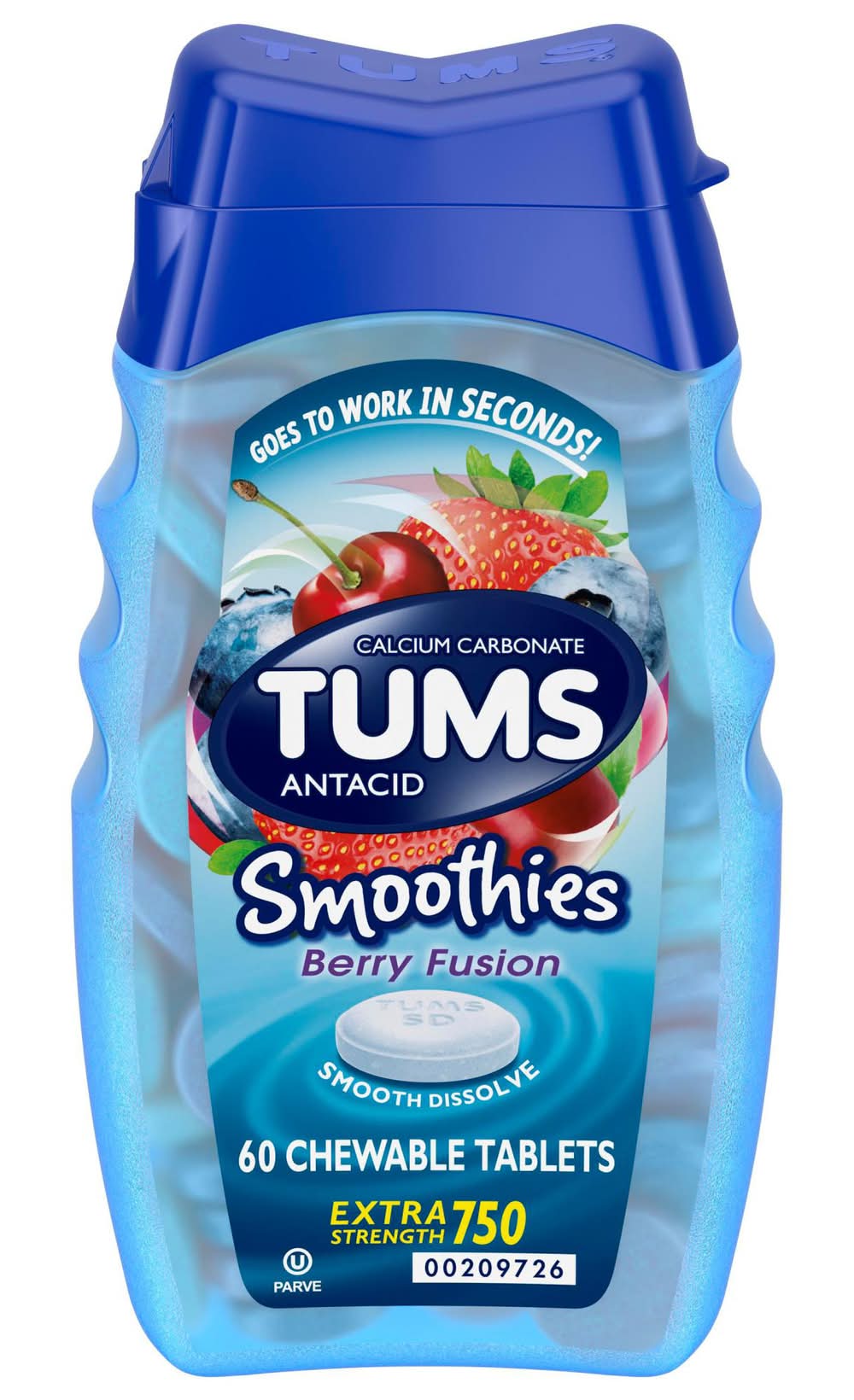 TUMS Extra Strength 750 Chewable Antacids Tablets, Berry Fusion (60 ct)