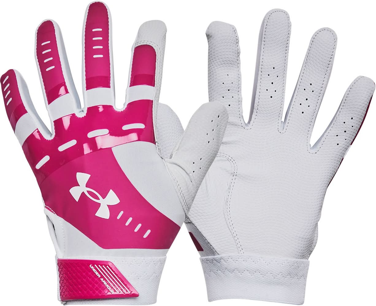 Under Armour Girls' Radar Softball Batting Gloves (White/Tropic Pink, M)