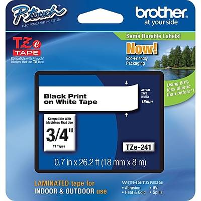 Brother P-touch TZe-241 Laminated Label Maker Tape, 3/4 x 26-2/10', Black On White (TZe-241)