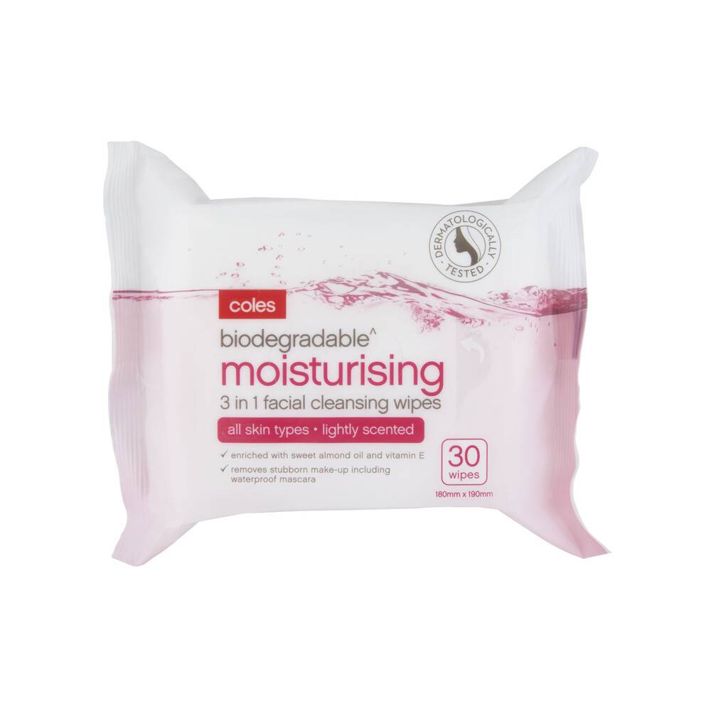 Coles Moisturising 3 in 1 Facial Cleansing Wipes (30 pack)