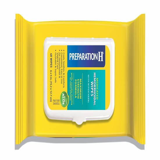 PREPARATION H Flushable Medicated Hemorrhoidal Wipes with Witch Hazel, 48 CT
