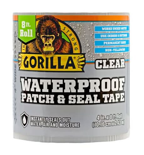Gorilla Clear Waterproof Patch and Seal Tape, 4 In X 8 Ft
