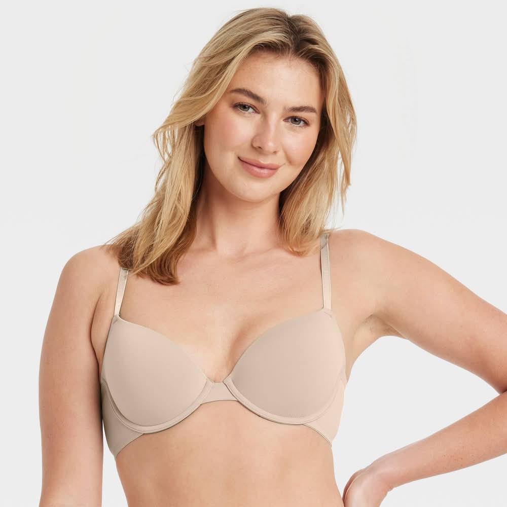 Auden Lightly Lined Demi T-Shirt Bra, Women, 36D, Soft Beige