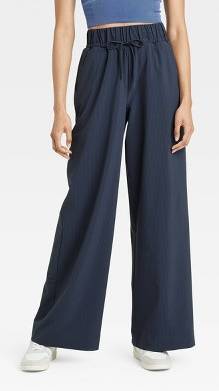 All In Motion Woven High-Rise Seersucker Wide Leg Pants, Women, XL, Navy Blue