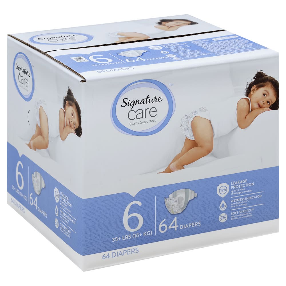 Signature Care Leakage Protection Diapers, 6 (64 ct)