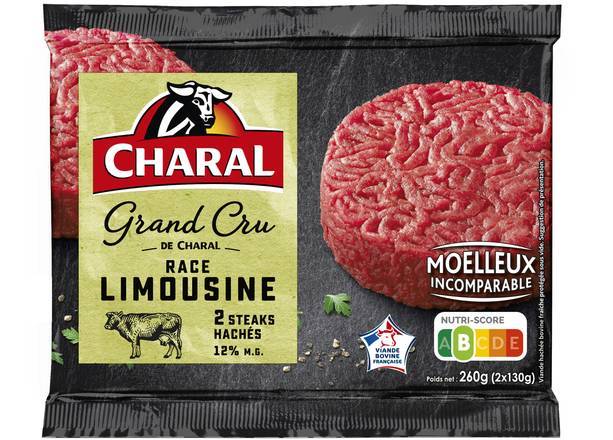 2 steaks haché grand cru race limousine - charal - 2x 130g