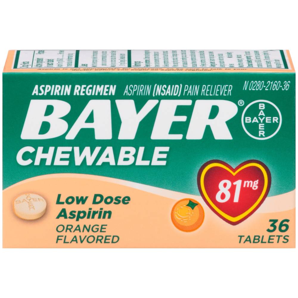 Bayer Low Dose Aspirin 81 MG Chewable Tablets, 36 CT, Orange