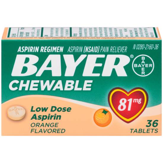 Aspirin Regimen Bayer, 81mg Chewable Tablets, Pain Reliever, Orange, 36/Pack