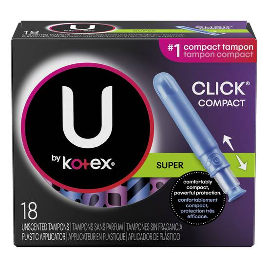 U By Kotex Super Absorbency Plastic Applicator (18 tampons)
