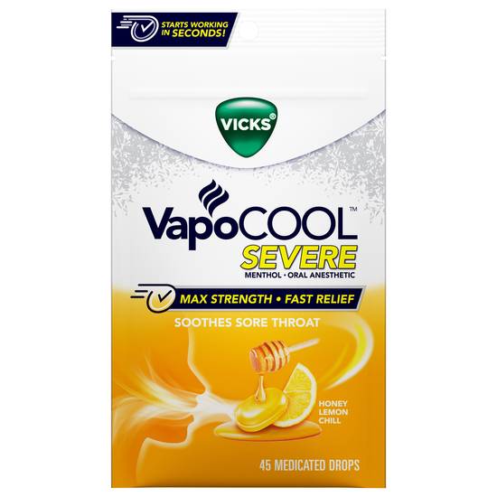 Vicks Vapocool Severe Max Strenght & Fast Relief Medicated Drops (honey lemon chill) (45 ct)