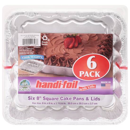 Handi-Foil 8 in Square Cake Pans & Lids (6 ct)
