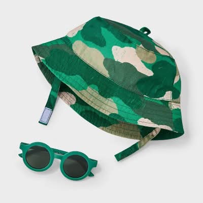 Cat & Jack Baby Boys Camo Sunhat & Sunglasses Set, 6-12 Months, Green (2 ct)
