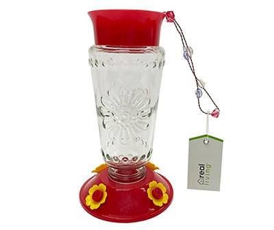 Clear Glass & Plastic Hummingbird Feeder