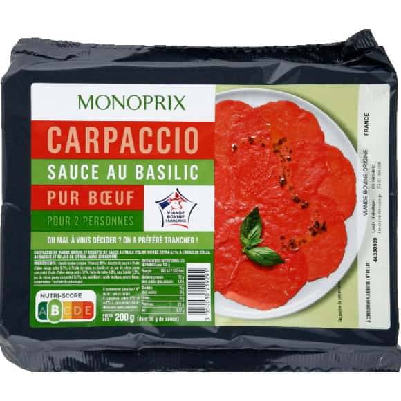Monoprix - Carpaccio de bœuf sauce huile d'olive et basilic (200g)