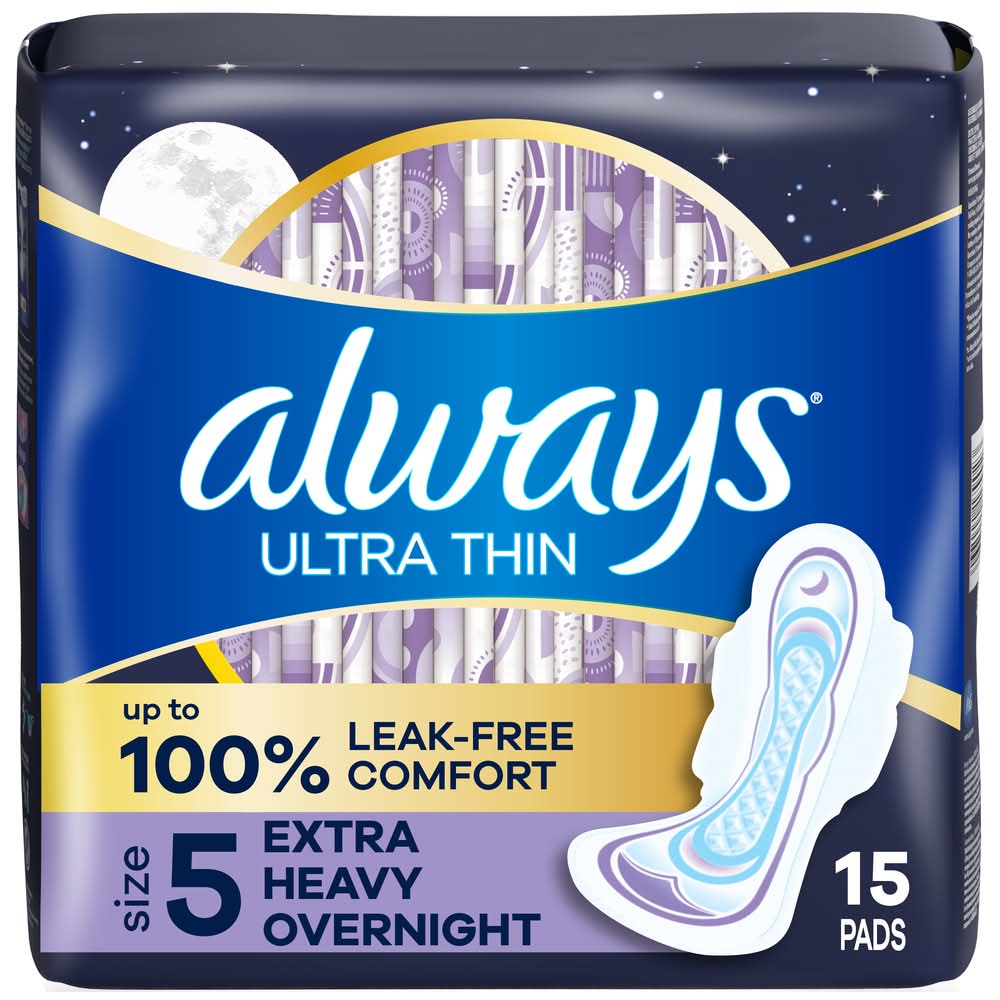 Always Ultra Thin Overnight Flexi-Wings (4.8 oz, 15 ct)