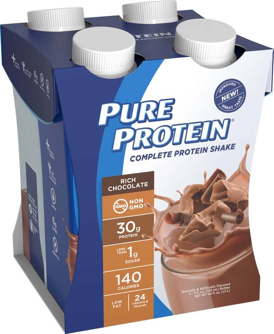 Pure Protein Protein Shake Complete Rich Chocolate Bottles (11 oz x 4 ct)