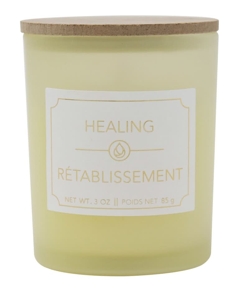 Healing Scented Candle in Frosted Glass with Wood Lid, 3 oz.