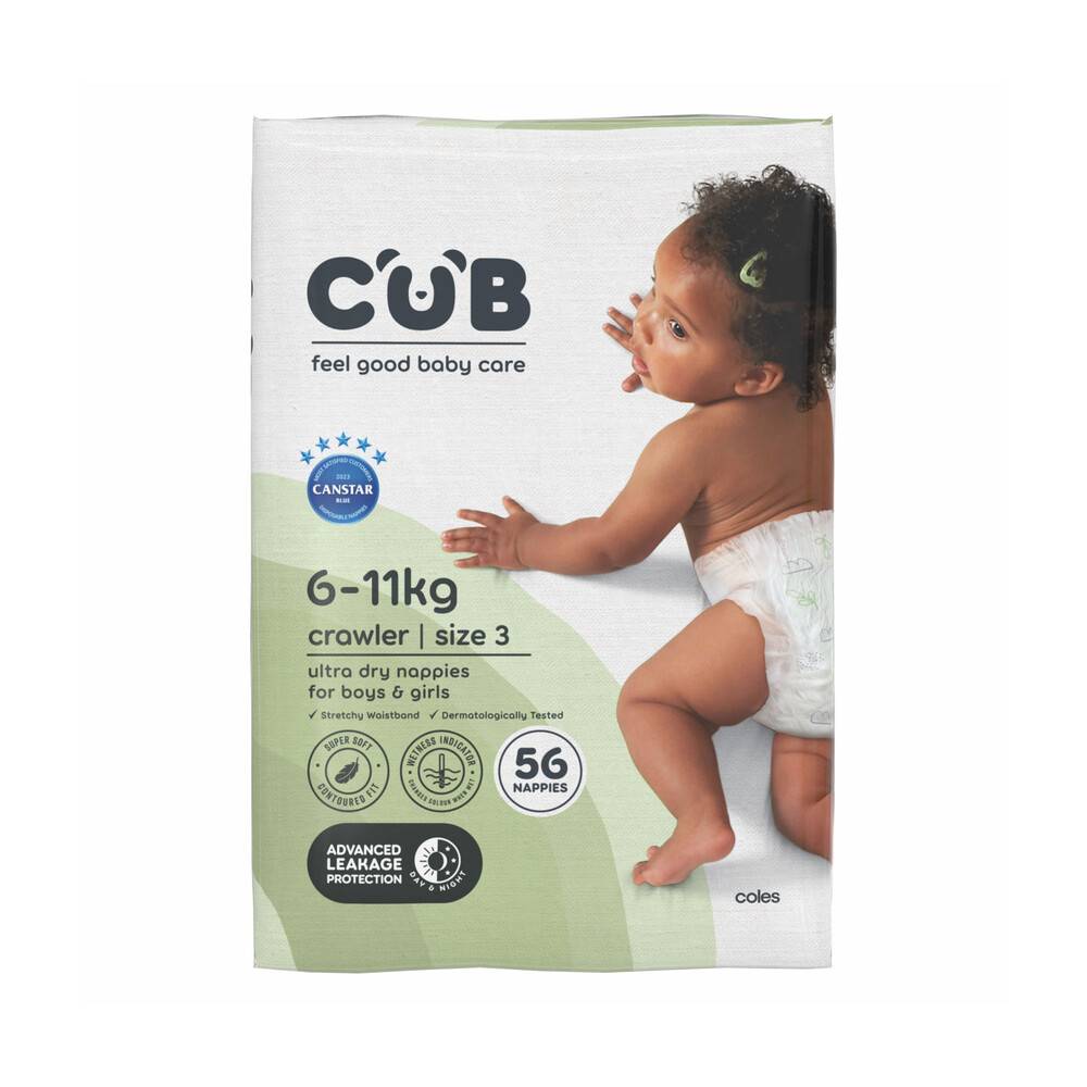 Cub Unisex Crawler Nappies Size 3 56 pack