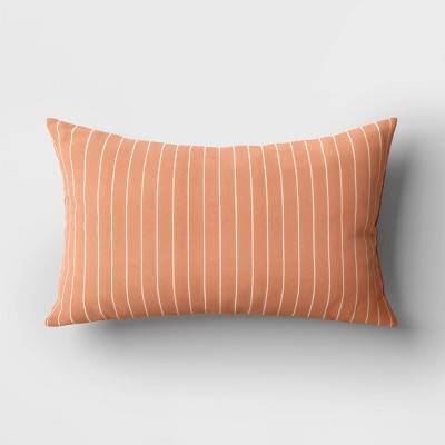 10"x17" Pin Stripe Rectangular Outdoor Lumbar Pillow Orange - Room Essentials™: UV & Water-Resistant, Patio Comfort