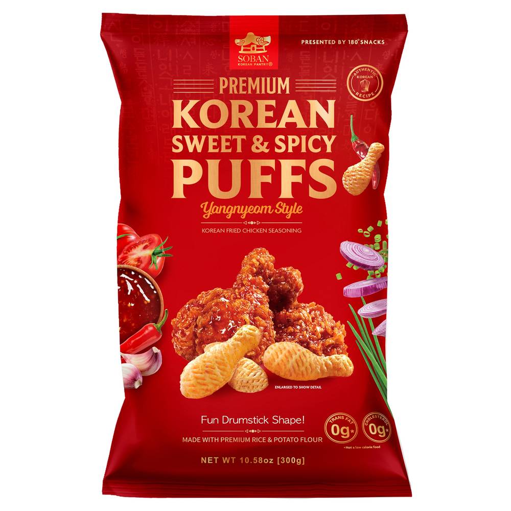 180 Snacks Premium Korean Sweet and Spicy Puffs (10.58 oz)