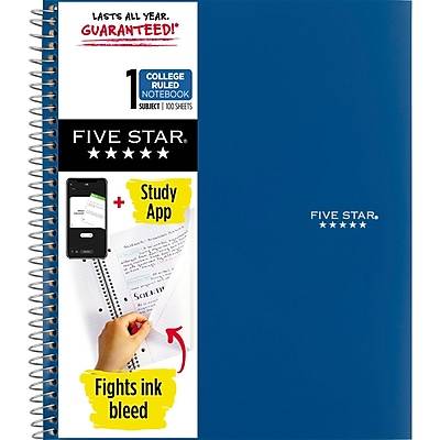 Five Star 1-Subject Notebook, 8.5 x 11, College Ruled, 100 Sheets, Assorted (06206/08076)