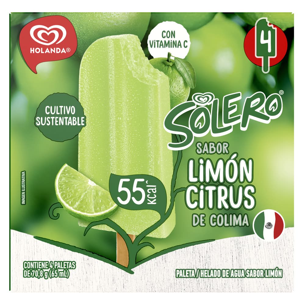 Holanda · Solero paleta helada de agua, limón citrus (4 x 65 ml)