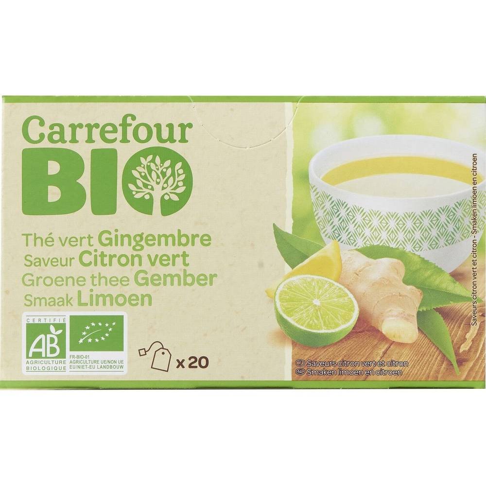 Thé vert  gingembre citron Bio CARREFOUR BIO - la boite de 20 sachets - 32g