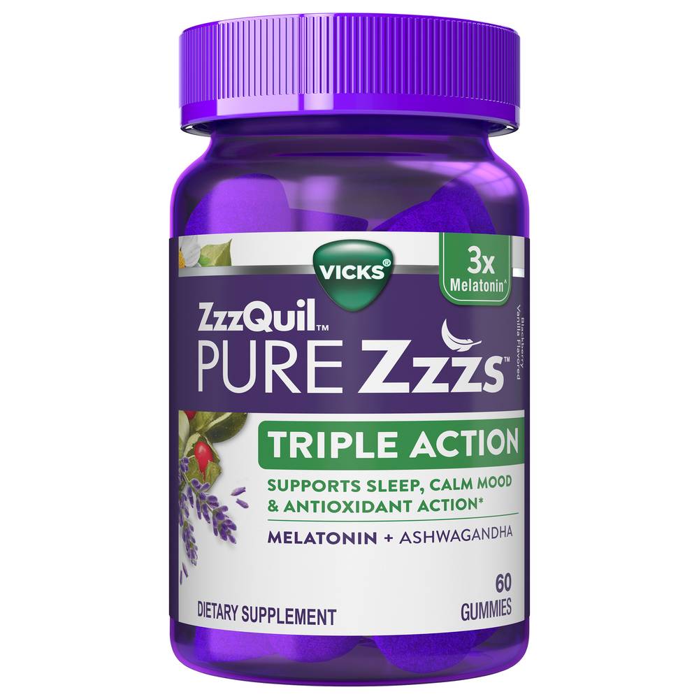 Vicks Zzzquil Pure Zzzs Triple Action Blackberry Vanilla Melatonin + Ashwagandha Gummies (8.48 oz)