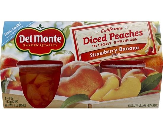 Del Monte · Diced Peaches in Strawberry-Banana Flavored Syrup (4 x 4 oz)