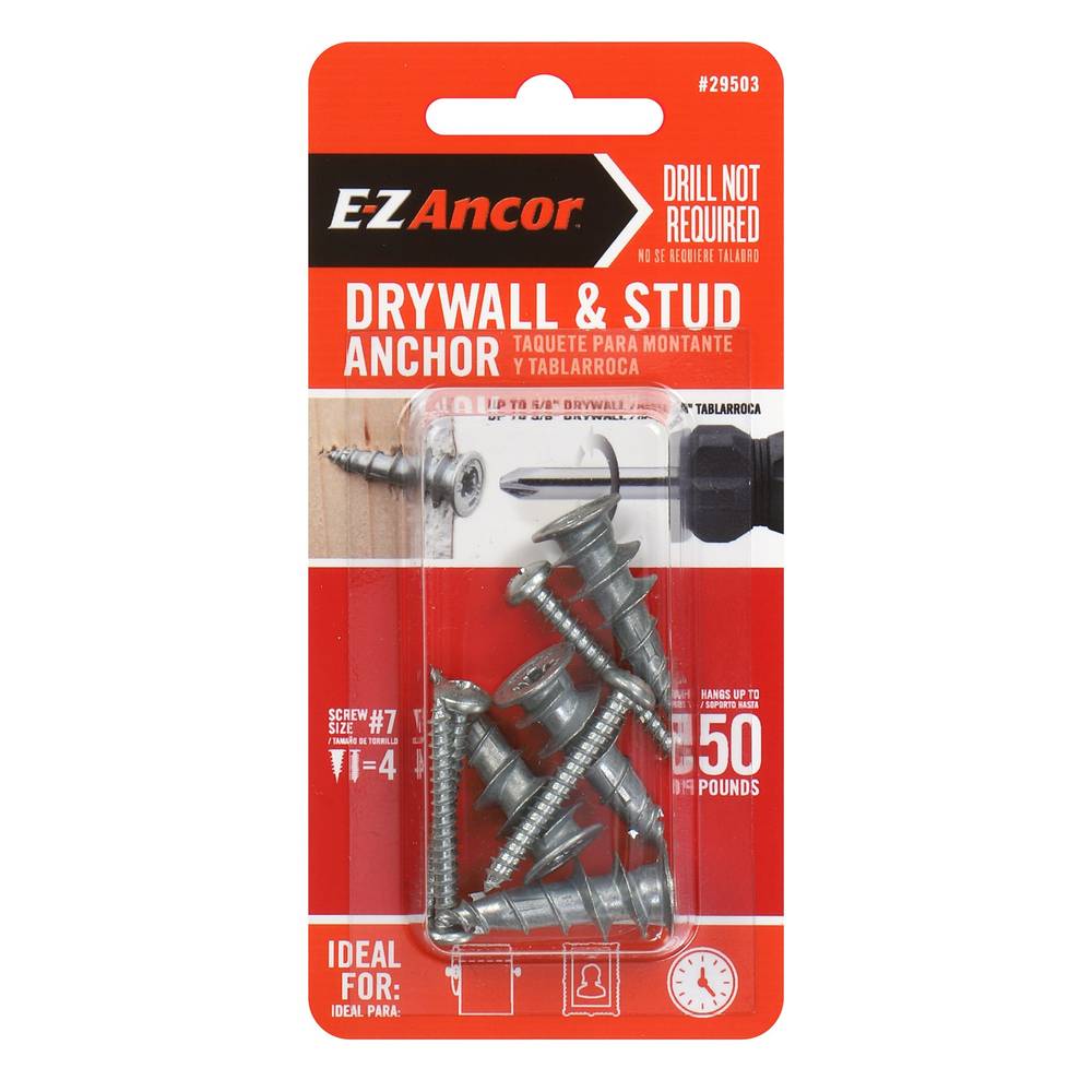 E-Z Ancor 50-lb #7 x 1-1/4-in Drywall Anchors with Screws Included (4-Pack) | 29503