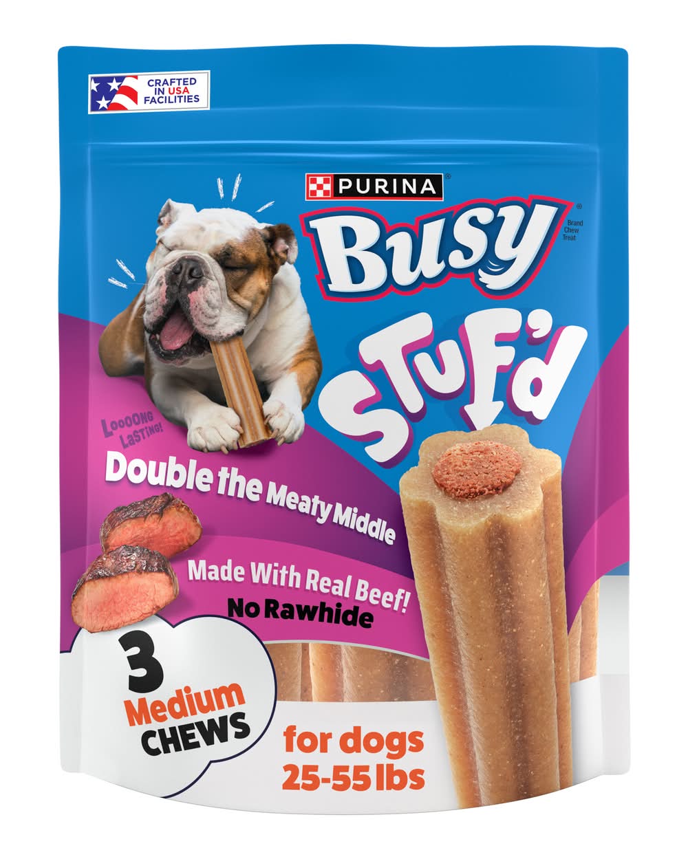 Purina Busy Stuf’d long Lasting dog Chews, Medium (8.3 oz, 3 ct)