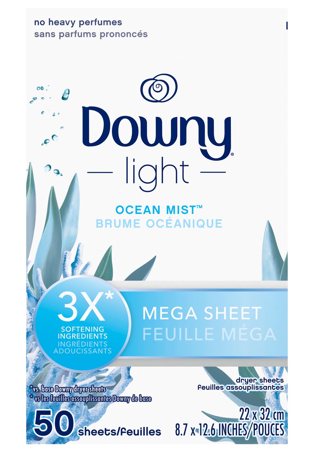 Downy Light Ocean Mist Mega Dryer Sheets Fabric Softener (50 ct)