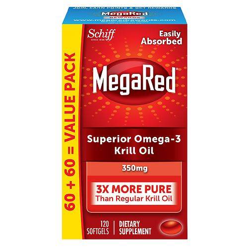MegaRed 350mg Superior Omega-3s Krill Oil, EPA & DHA, Antioxidant Astaxanthin Softgels - 120.0 ea