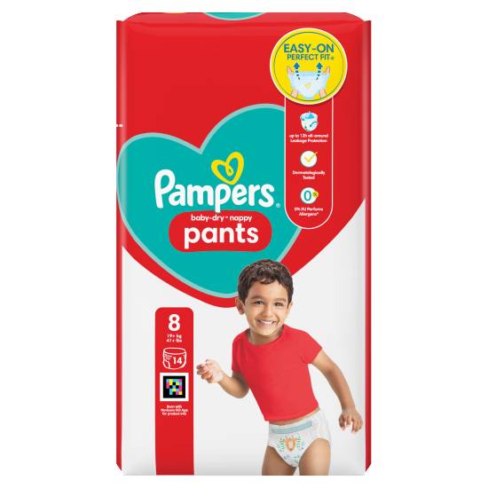 Pampers Baby-Dry Nappy Pants Size 8, 14 Nappies, 19kg+, Carry pack