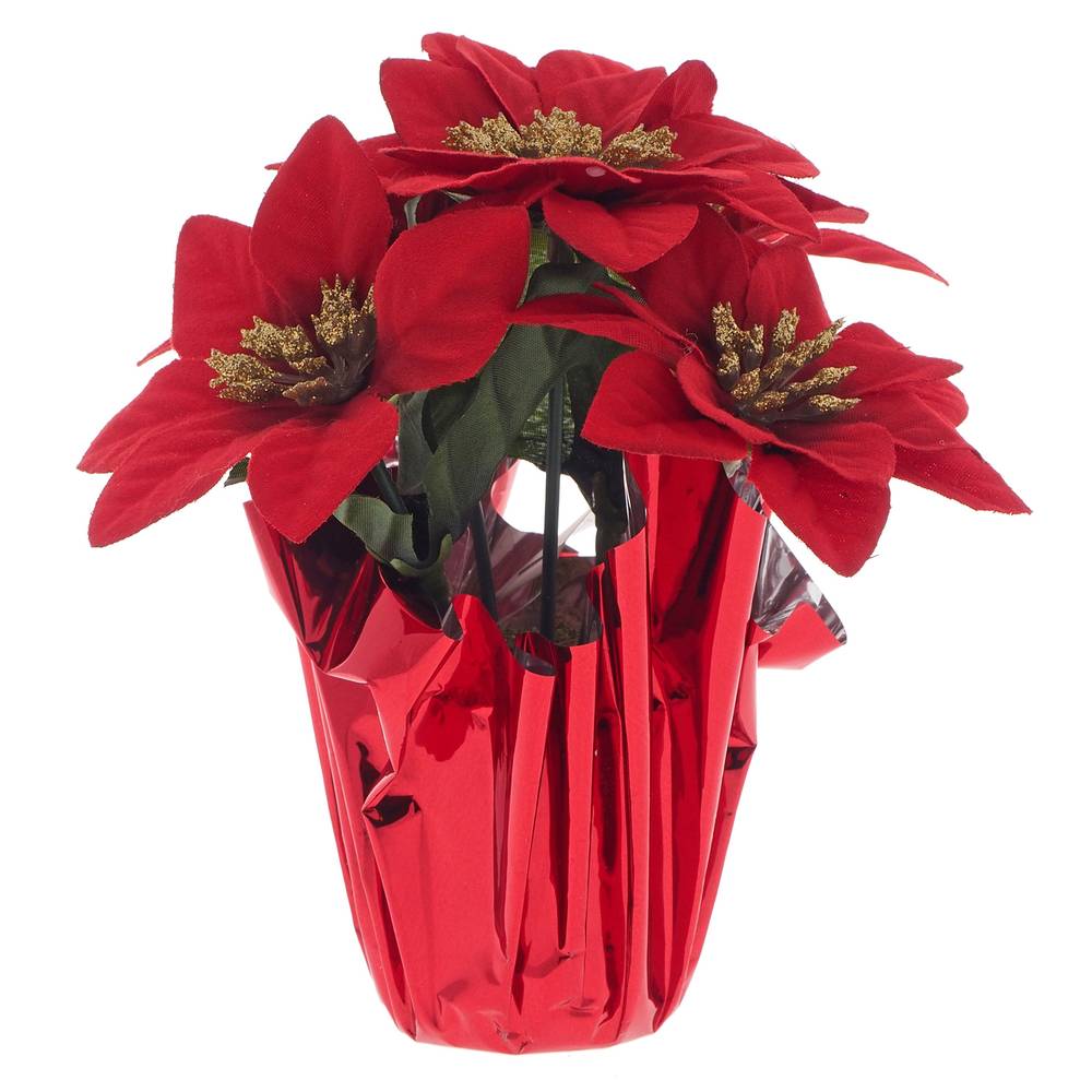 Xmas-Mini Poinsettia Pot W/ Foil Base