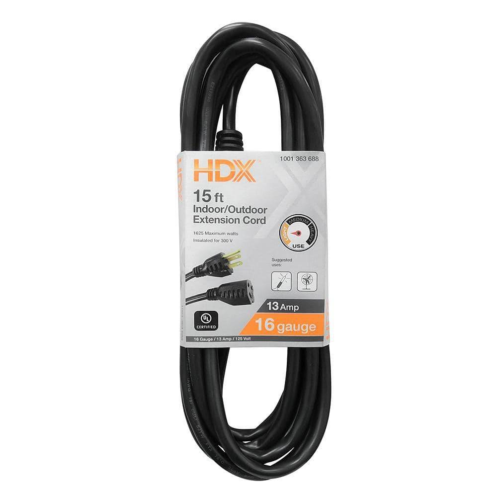 HDX Light Duty Indoor Outdoor Extension Cord, Black