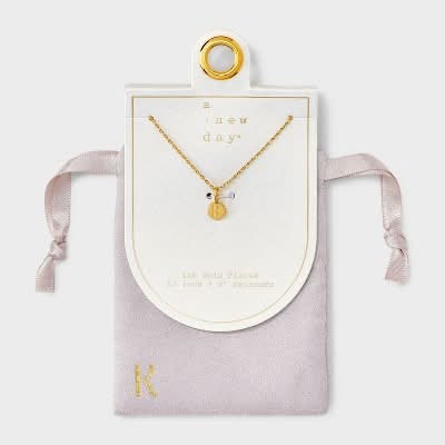 A New Day 14K Gold Plated Round K Initial Pendant Necklace, 19 in