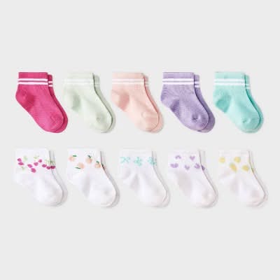 Cat & Jack Baby Ankle Socks, Size 12-24 M, Assorted (10 ct)